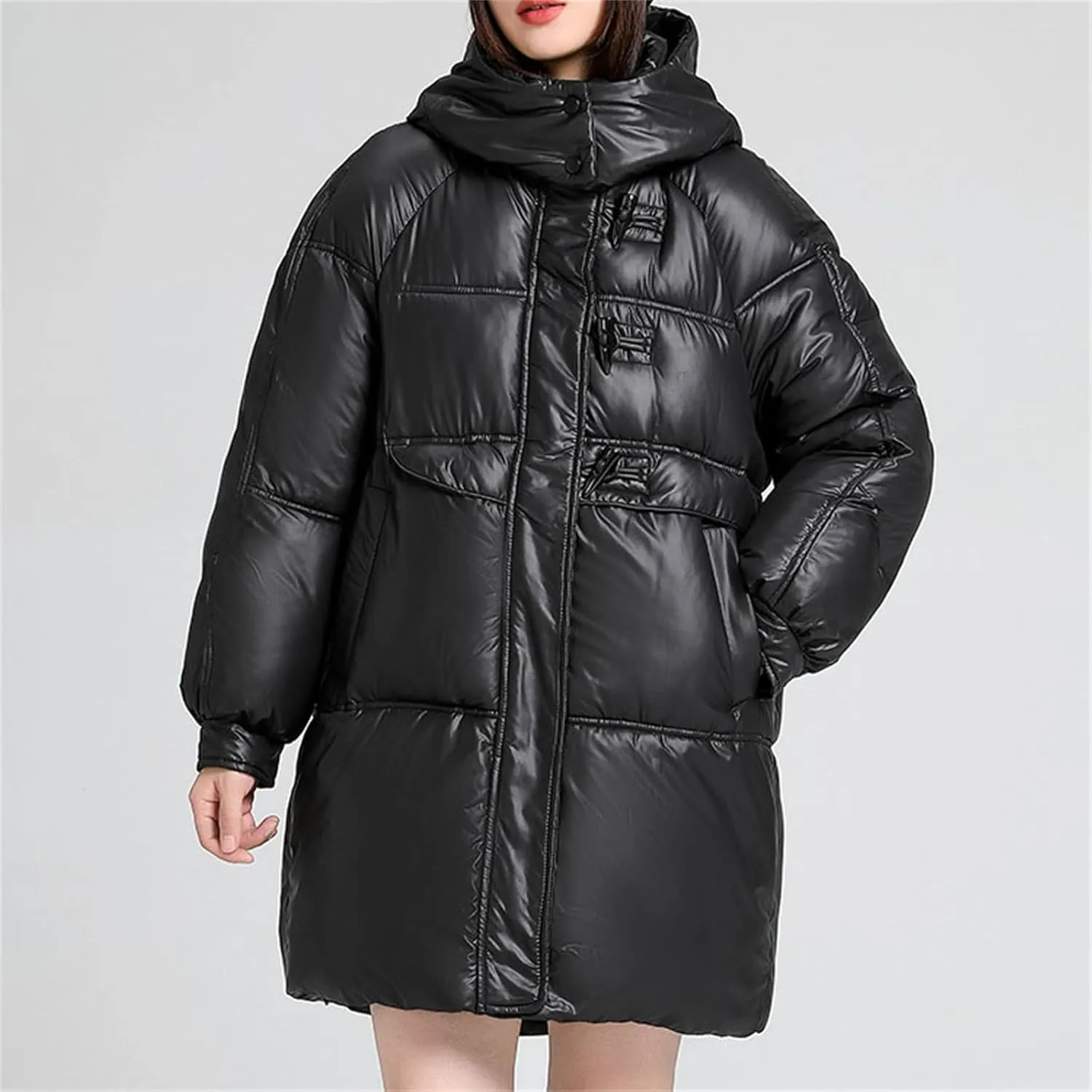 Womens Coats Winter Trendy Zip Up Puffer Jacket Oversized Long Sleeve Packable Down Coat With Pocket