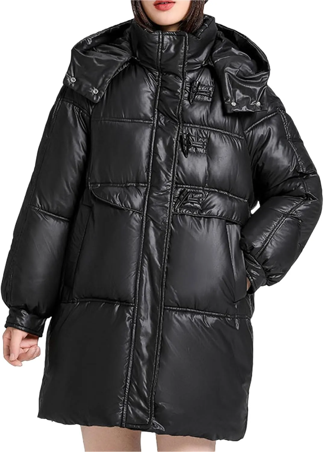 Womens Coats Winter Trendy Zip Up Puffer Jacket Oversized Long Sleeve Packable Down Coat With Pocket