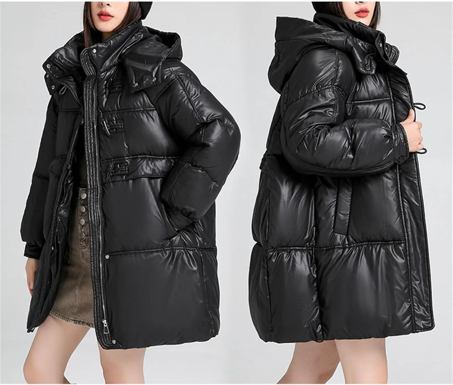 Womens Coats Winter Trendy Zip Up Puffer Jacket Oversized Long Sleeve Packable Down Coat With Pocket