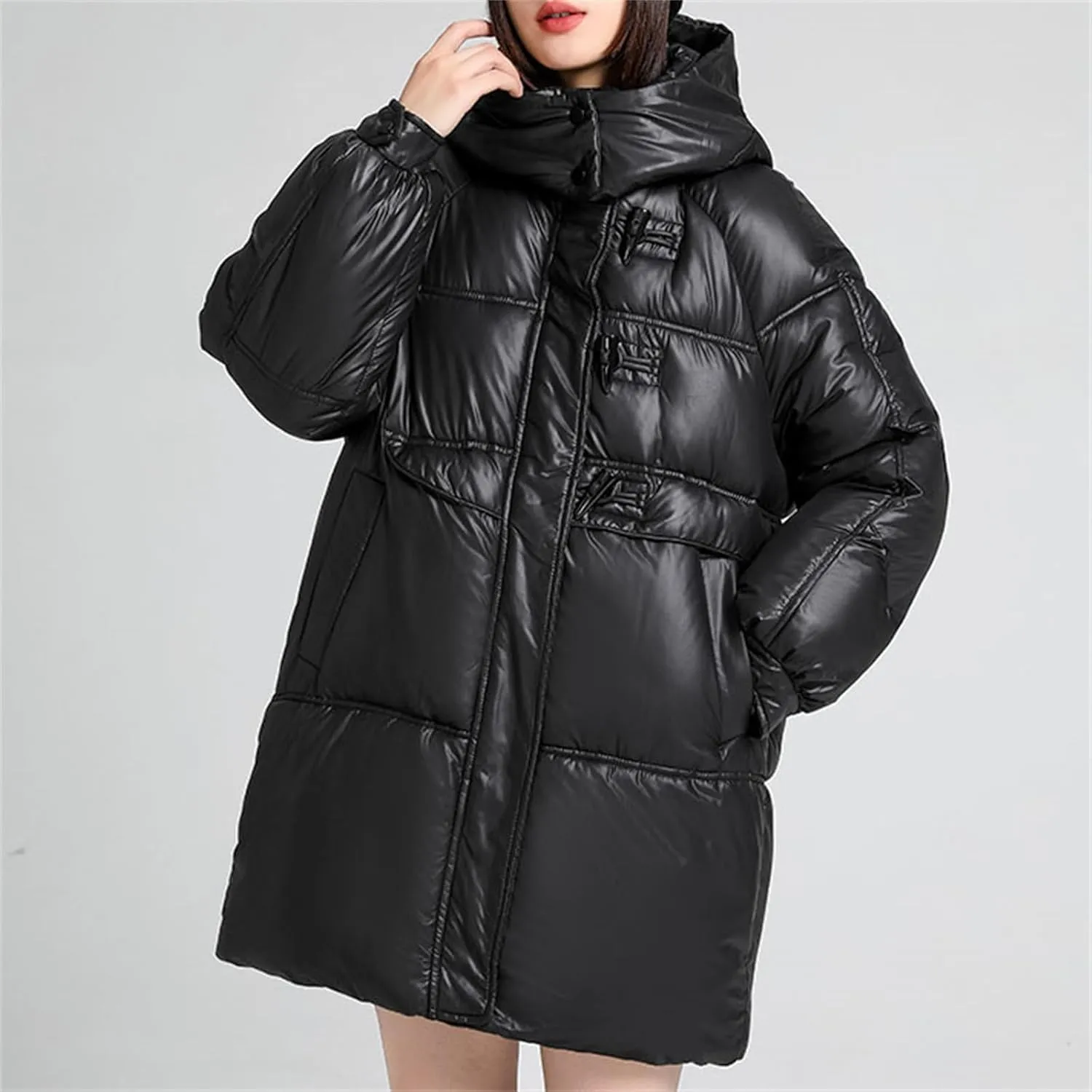 Womens Coats Winter Trendy Zip Up Puffer Jacket Oversized Long Sleeve Packable Down Coat With Pocket