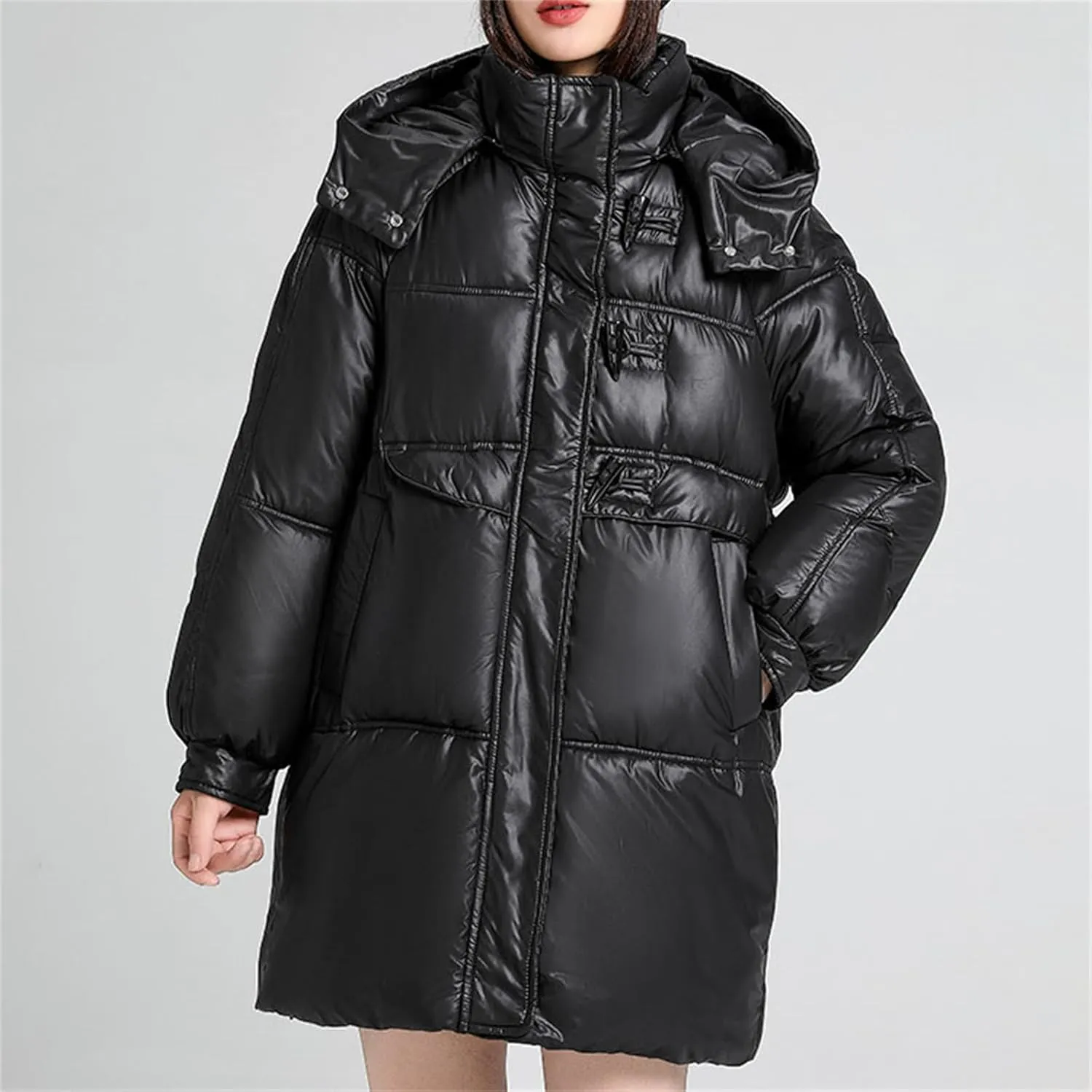 Womens Coats Winter Trendy Zip Up Puffer Jacket Oversized Long Sleeve Packable Down Coat With Pocket