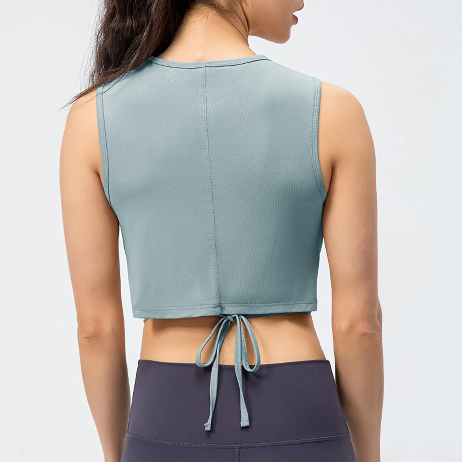 Women's Modal Sports Tank Tops, Lightweight Sleeveless Quick-Dry Athletic Yoga Shirts Fashion Drawstring Bow Tie Top