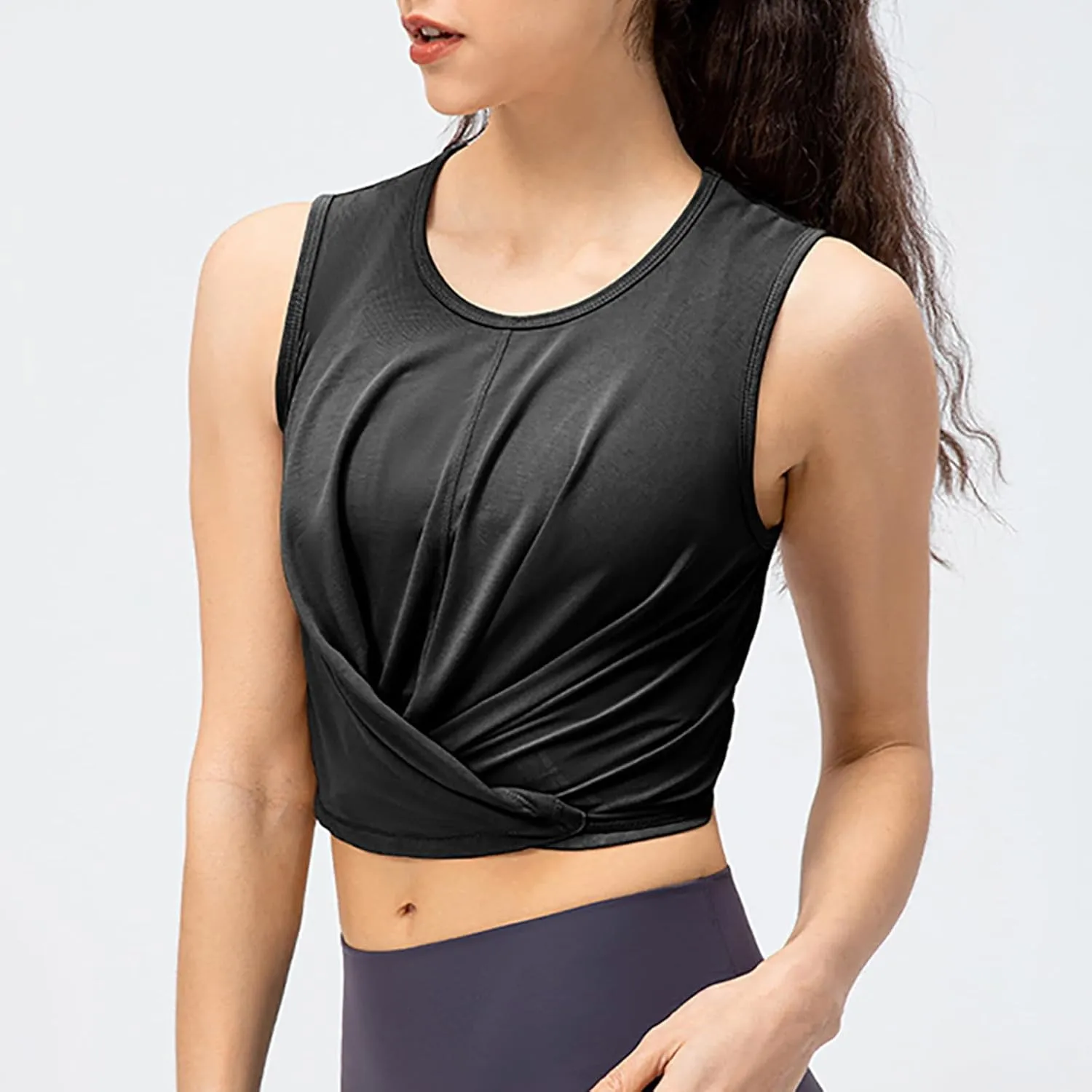 Women's Modal Sports Tank Tops, Lightweight Sleeveless Quick-Dry Athletic Yoga Shirts Fashion Drawstring Bow Tie Top