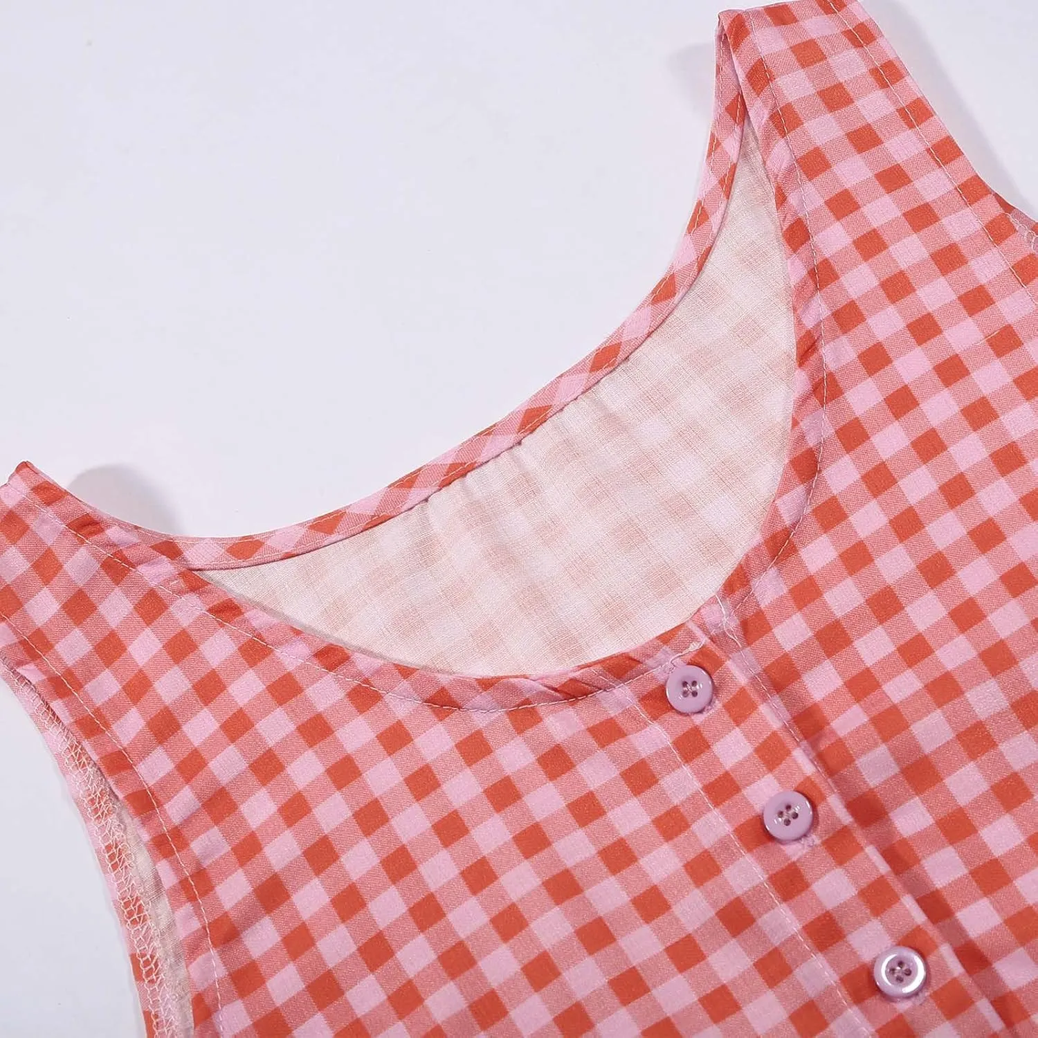 Womens Plaid 2 Pieces Lounge Pants Sets Y2K Sleeveless Gingham Crop Tank Top Outfits Baggy Wide Leg Barrel Loungewear Suits