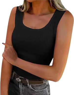 Women's Ribbed Tank Tops 2025 Summer Scoop Neck Slimming Camisole Blouses Casual Basic Knit Sleeveless Shirts Clothes