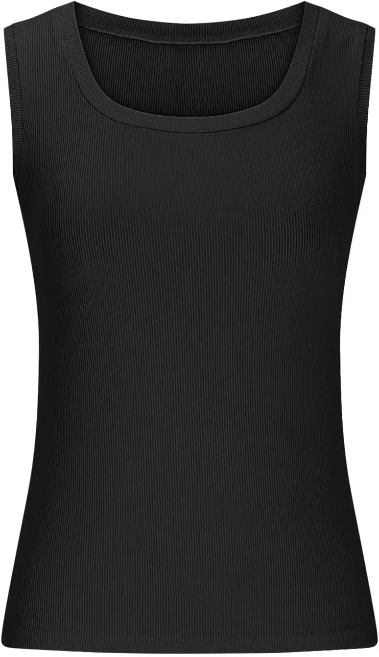 Women's Ribbed Tank Tops 2025 Summer Scoop Neck Slimming Camisole Blouses Casual Basic Knit Sleeveless Shirts Clothes