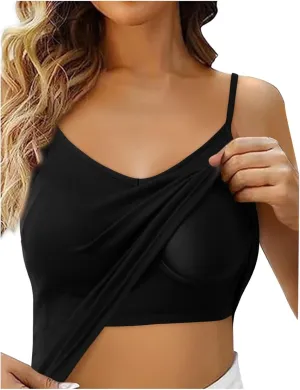 Womens Ribbed Workout Camisoles Built-In Bra Yoga Tanks with Breathable Stretch Convertible Spaghetti Strap Tops