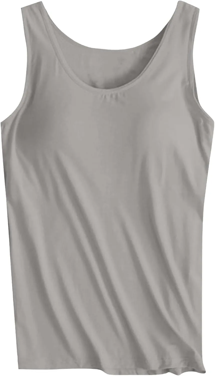 Womens Shelf Bra Tank Tops Racerback Workout Summer Round Neck Camis Yoga Shirt Soft Crop Gym Outfits Undershirt