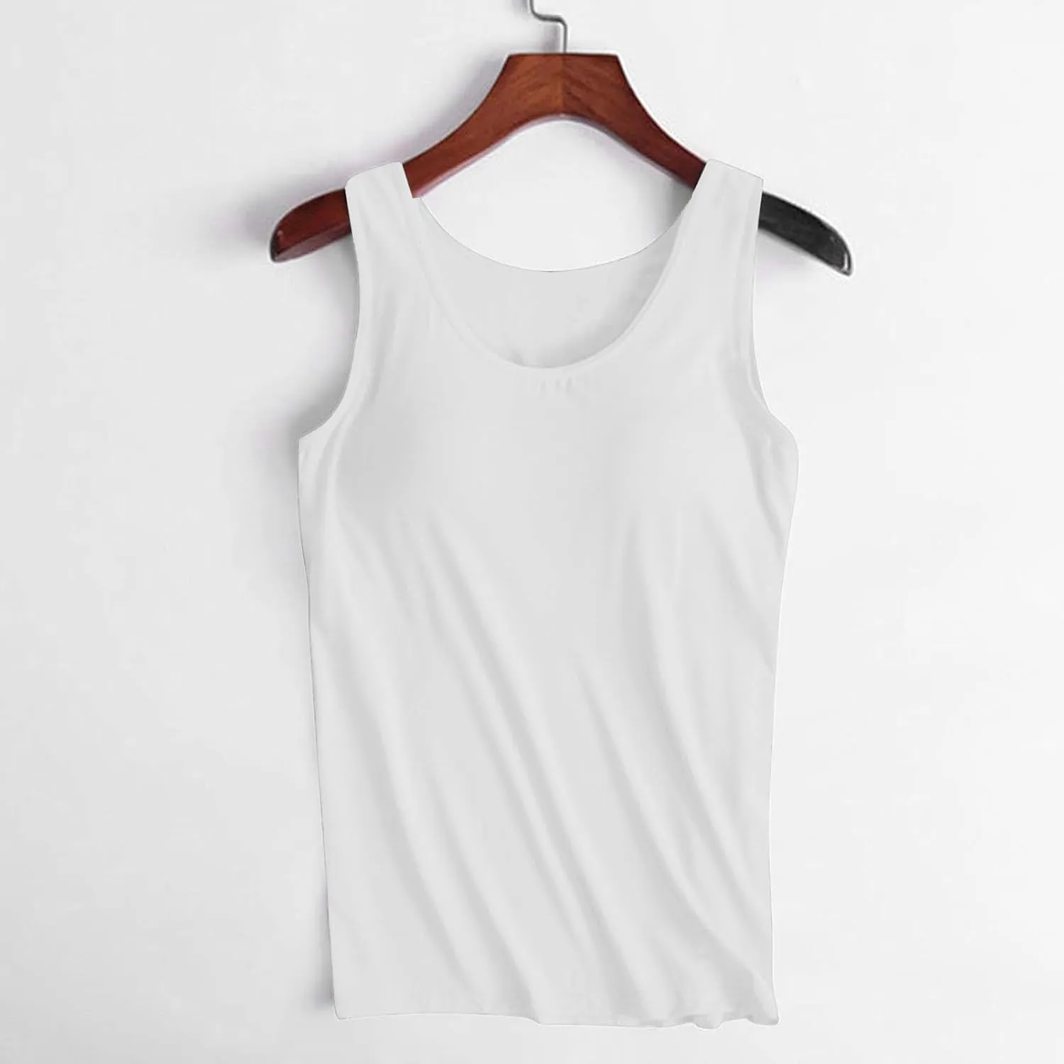 Womens Shelf Bra Tank Tops Racerback Workout Summer Round Neck Solid Camis Yoga Shirt Gym Outfits Layering Undershirt