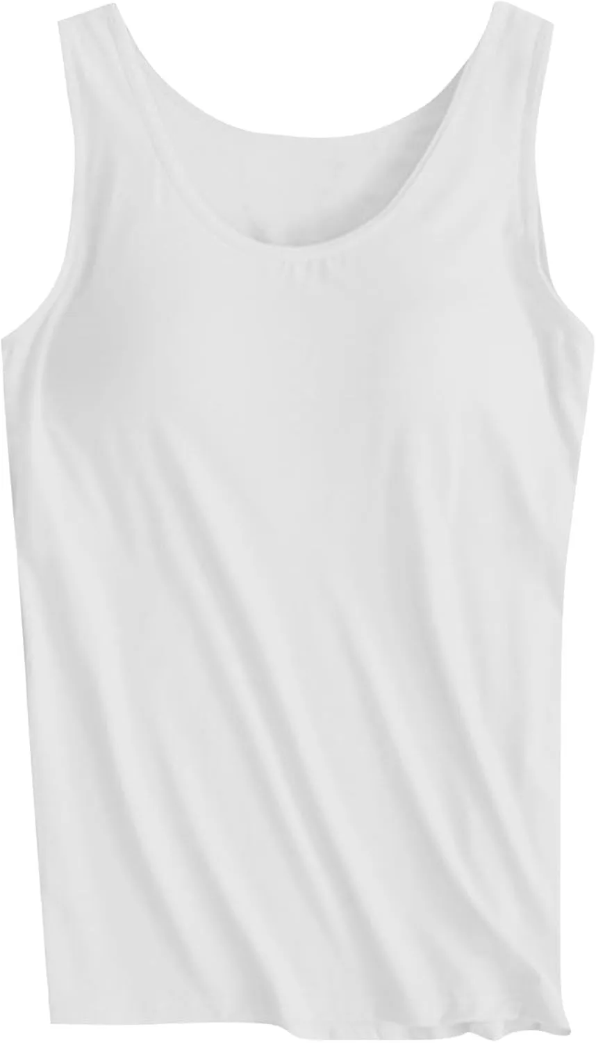 Womens Shelf Bra Tank Tops Racerback Workout Summer Round Neck Solid Camis Yoga Shirt Gym Outfits Layering Undershirt