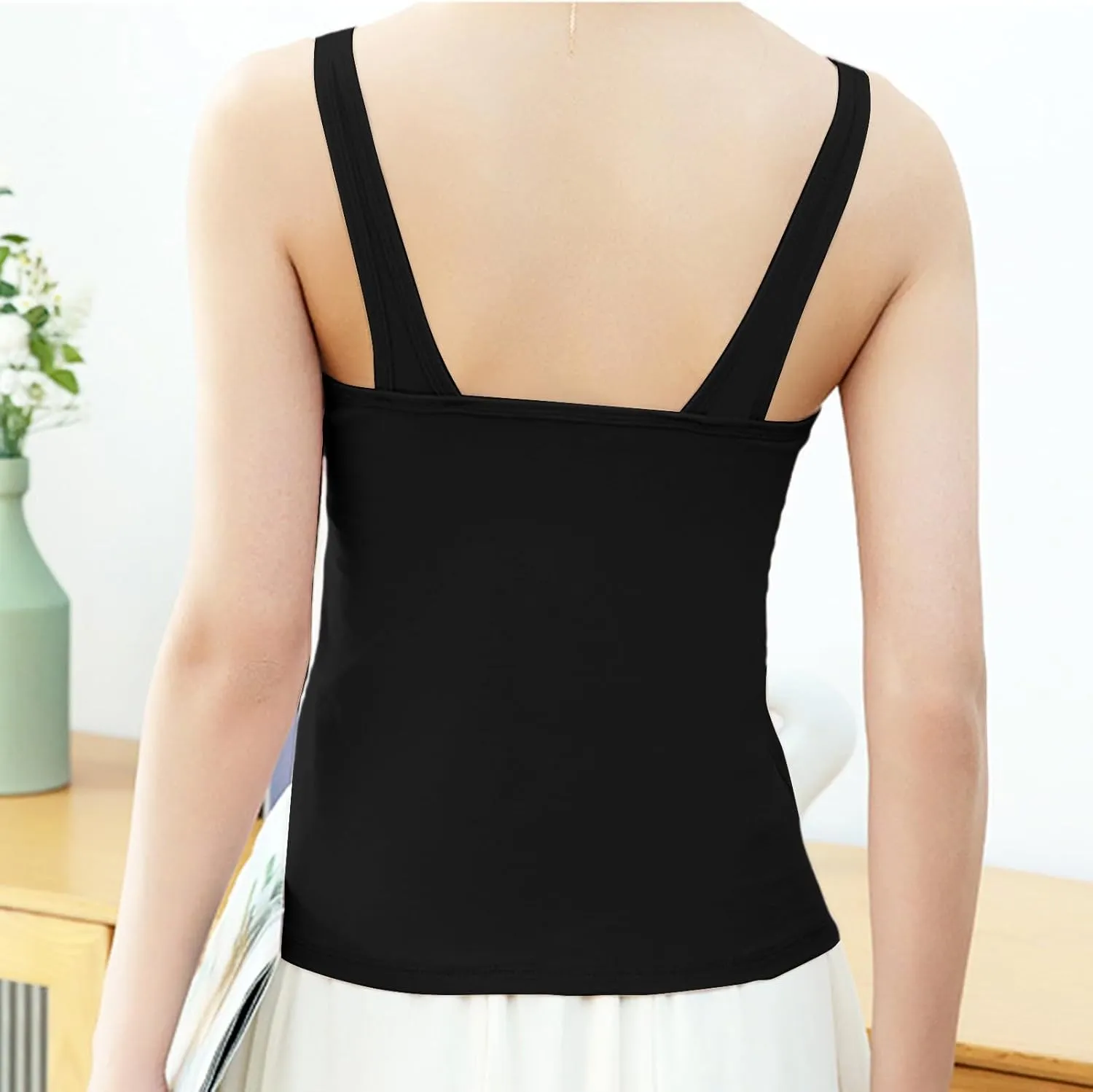 Womens Shelf Bra Tank Tops Summer Round Neck Solid Camis Racerback Workout Yoga Gym Outfits Layering Undershirt