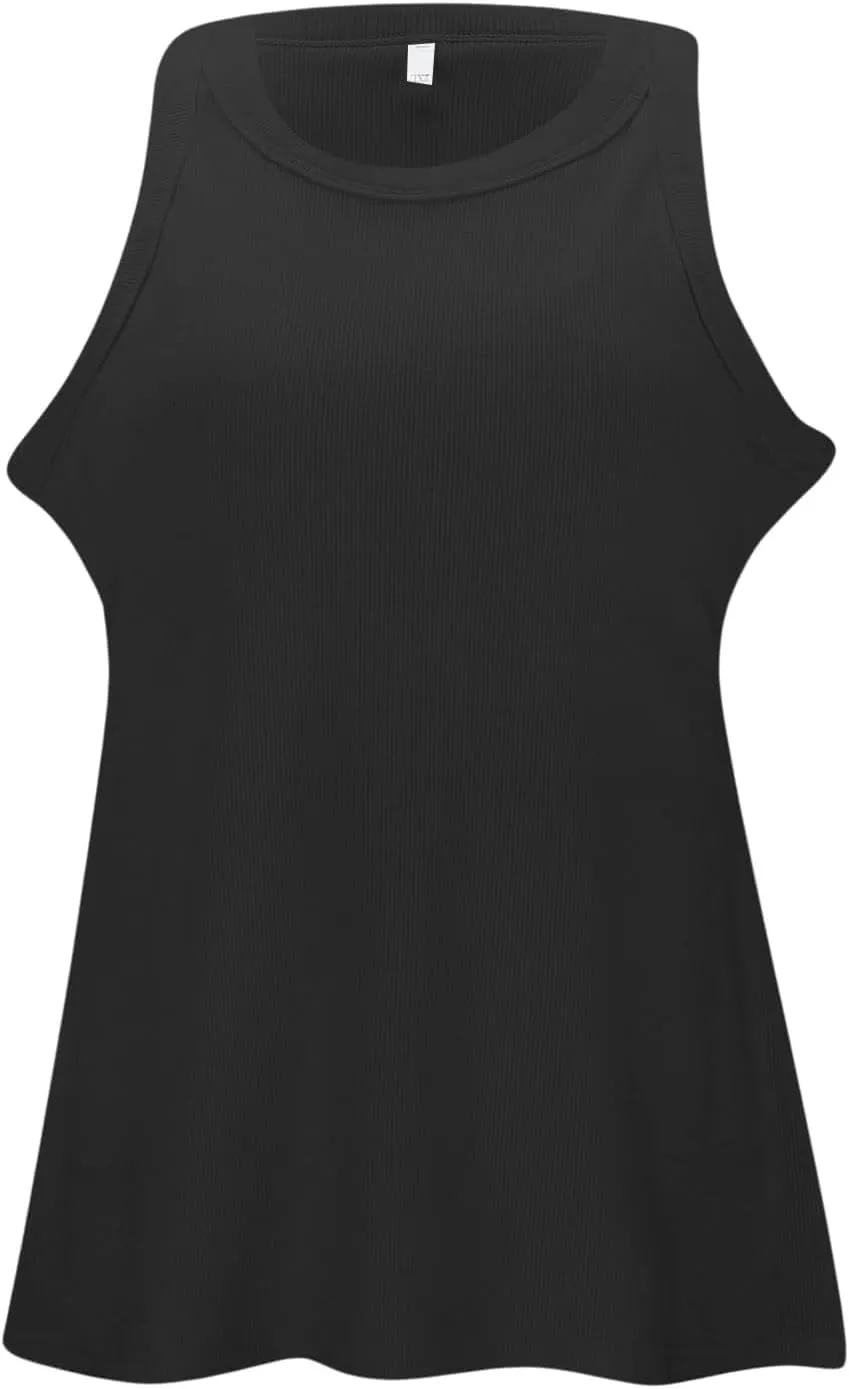 Womens Shelf Bra Tank Tops Summer Round Neck Solid Camis Racerback Workout Yoga Gym Outfits Layering Undershirt