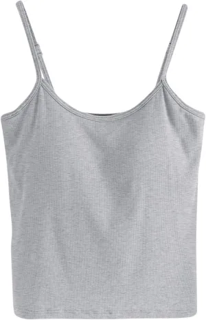 Womens Spaghetti Strap Tank Top Solid Color Smooth Soft High Elastic Crop Tanks Trending Racerback Undershirts