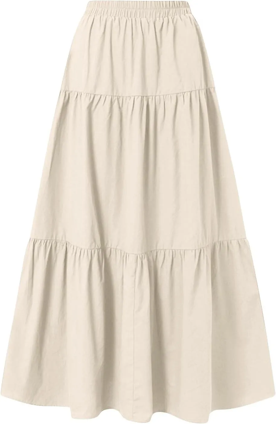 Womens Summer Boho Flowy Ruffle Swing Tiered A-Line Maxi Skirt 2025 Fashion Trendy Elastic Waist Pleated Long Beach Dress