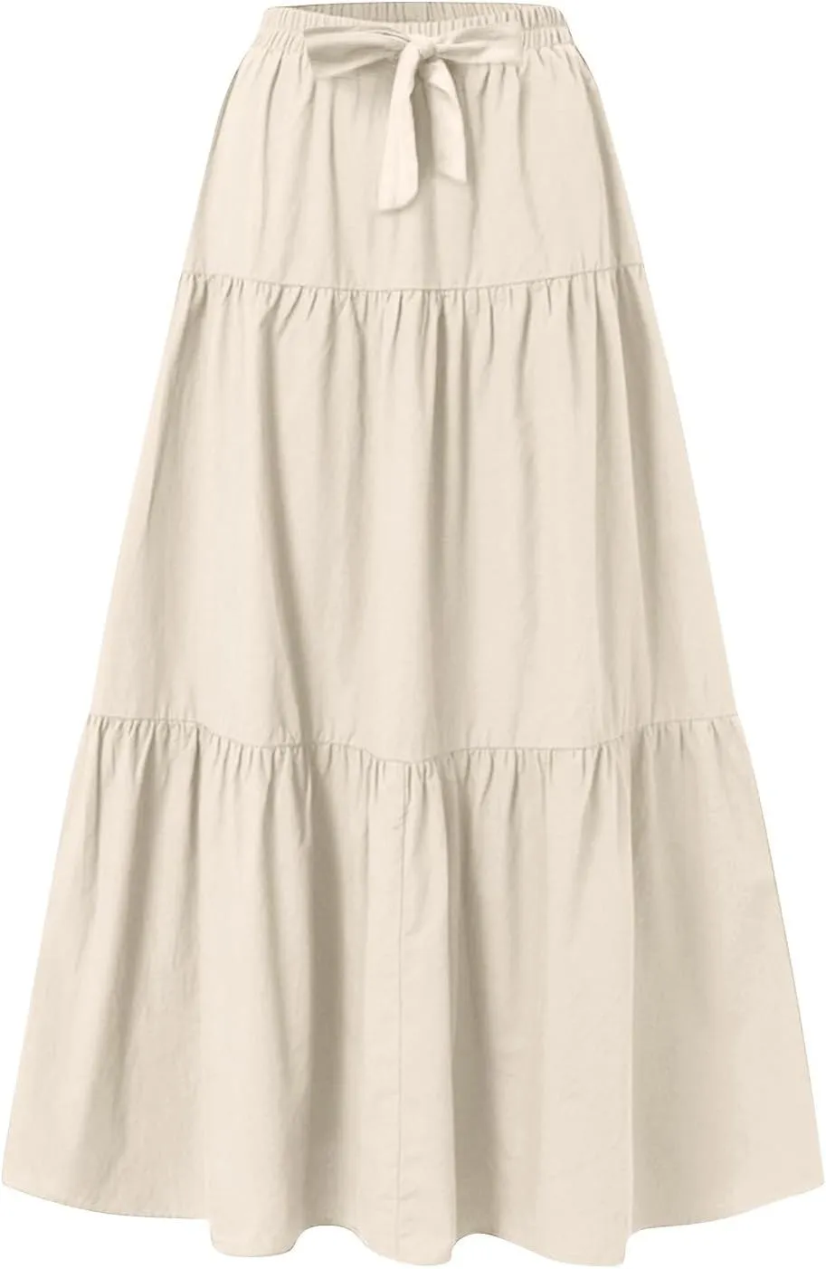 Womens Summer Boho Flowy Ruffle Swing Tiered A-Line Maxi Skirt 2025 Fashion Trendy Elastic Waist Pleated Long Beach Dress