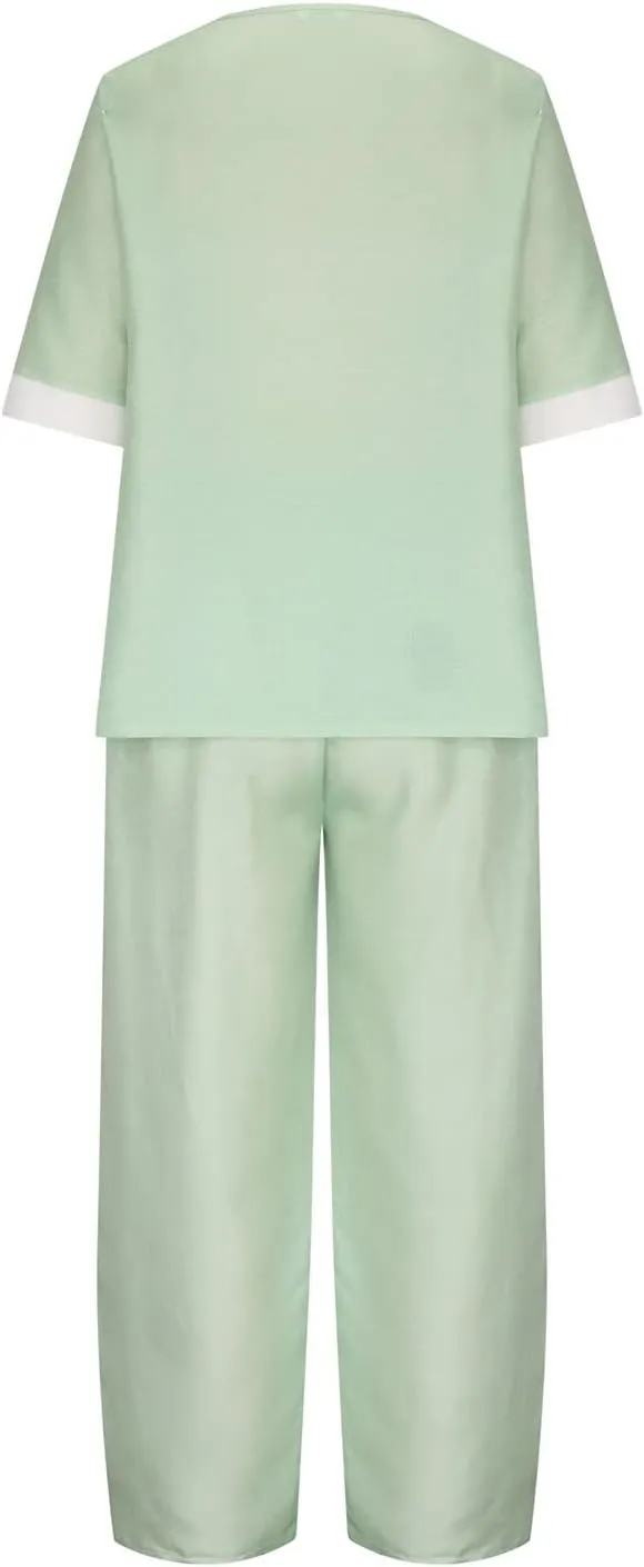 Womens Summer Linen Sets 2 Piece Lounge Sets Half Sleeve T Shirts with Cotton Linen Pants Plus Size Vacation Outfits