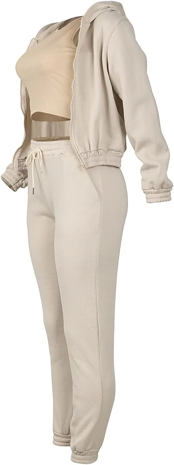Womens Sweatsuits 3 Piece Set, Loose Pullover Hoodies Tops and Sweatpants Tracksuit Jogger Set Lounge Matching Set