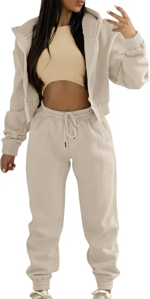 Womens Sweatsuits 3 Piece Set, Loose Pullover Hoodies Tops and Sweatpants Tracksuit Jogger Set Lounge Matching Set