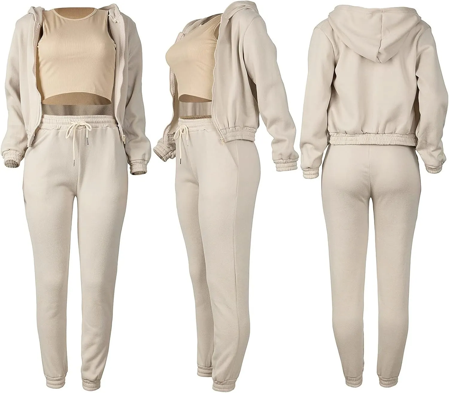 Womens Sweatsuits 3 Piece Set, Loose Pullover Hoodies Tops and Sweatpants Tracksuit Jogger Set Lounge Matching Set