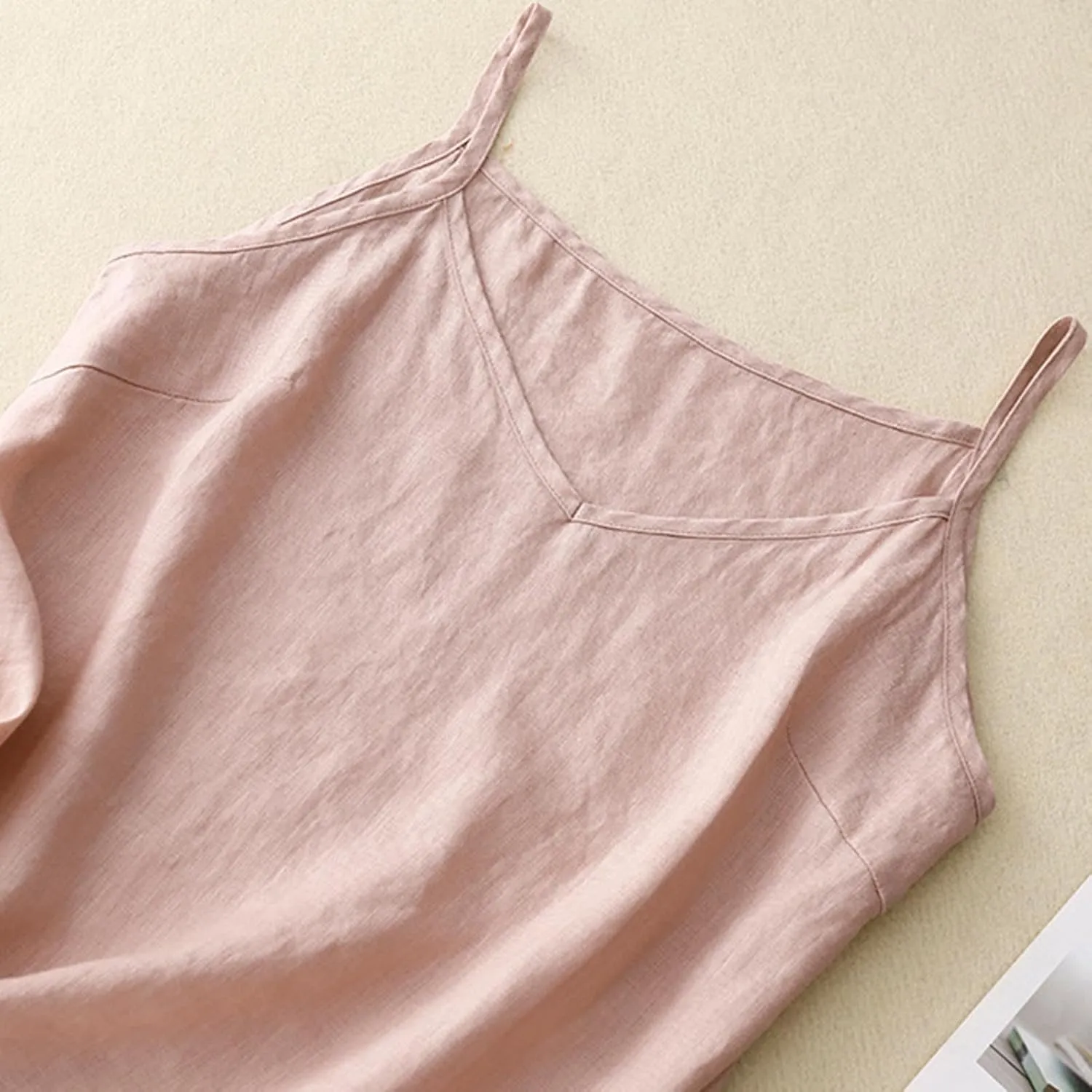 Womens Tank Tops Linen Causal V-Neck Sleeveless Fashion Camisole Tops Summer Loose Fit Spaghetti Strap Cami Shirts