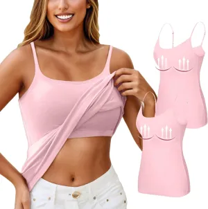 Womens Tank Tops with Built in Bra Going Out Tanks Summer Casual Oversized Soft Solid Layer Camis 2 Pack