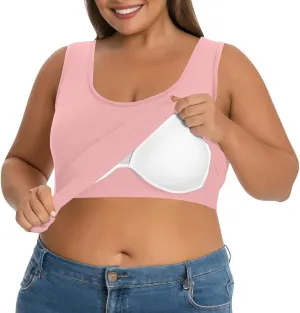 Womens Tank Tops with Built in Bra Plus Size Padded Camisole Shelf Bra Casual Workout Yoga Shirt for Curvy Women