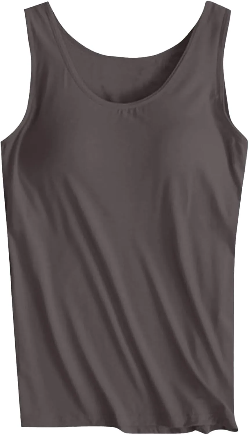 Womens Tank Tops with Built in Bra Plus Size Padded Camisole Shelf Bra Casual Workout Yoga Shirt for Curvy Women