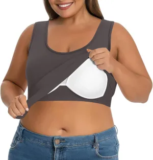 Womens Tank Tops with Built in Bra Plus Size Padded Camisole Shelf Bra Casual Workout Yoga Shirt for Curvy Women
