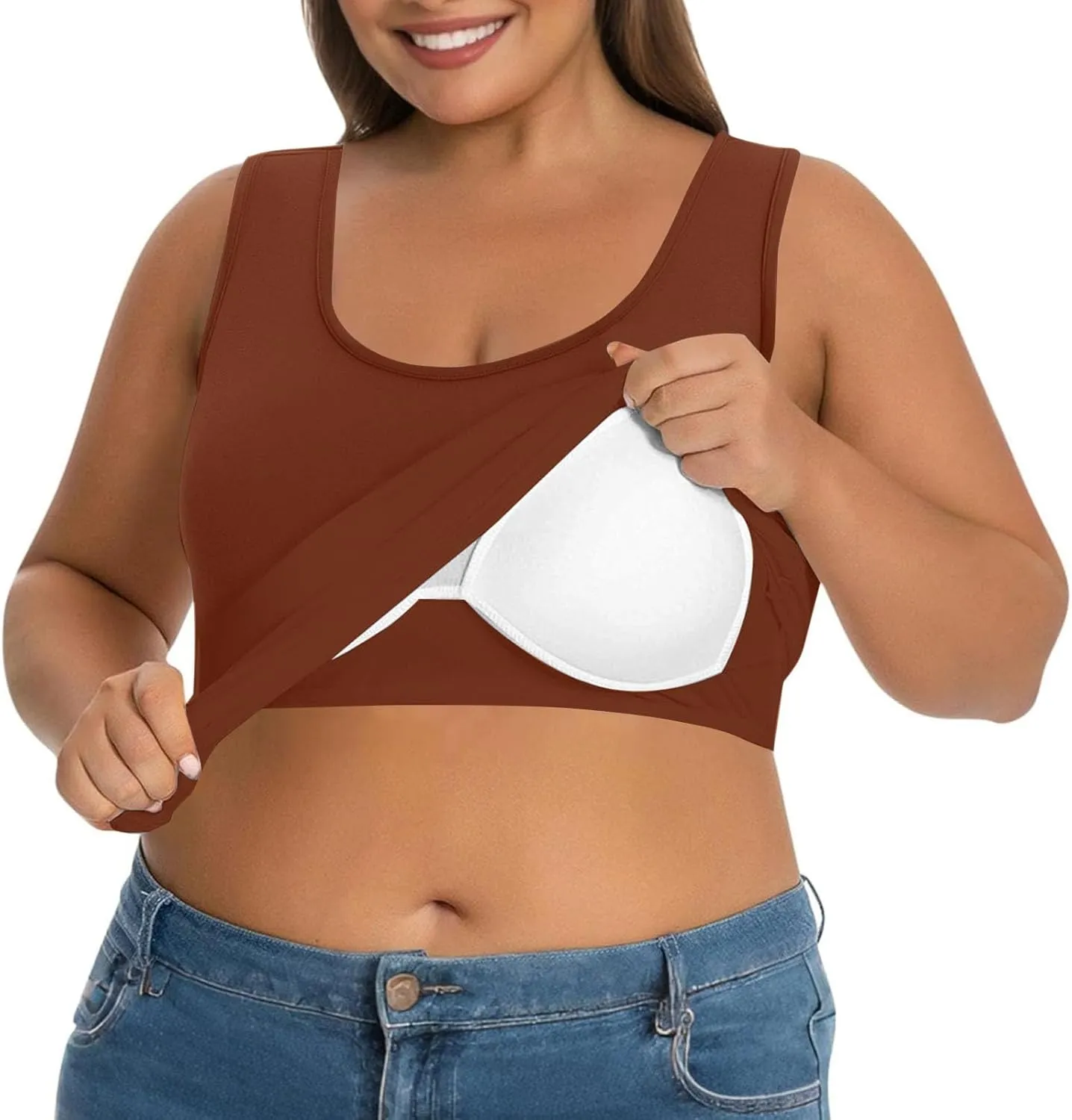 Womens Tank Tops with Built in Bra Plus Size Padded Camisole Shelf Bra Casual Workout Yoga Shirt for Curvy Women
