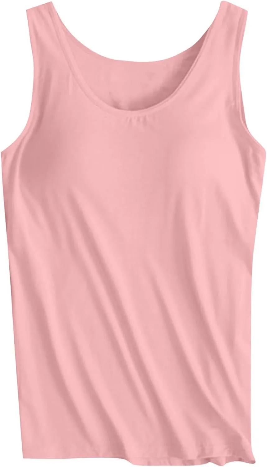 Womens Tank Tops with Built in Bra Plus Size Padded Camisole Shelf Bra Casual Workout Yoga Shirt for Curvy Women
