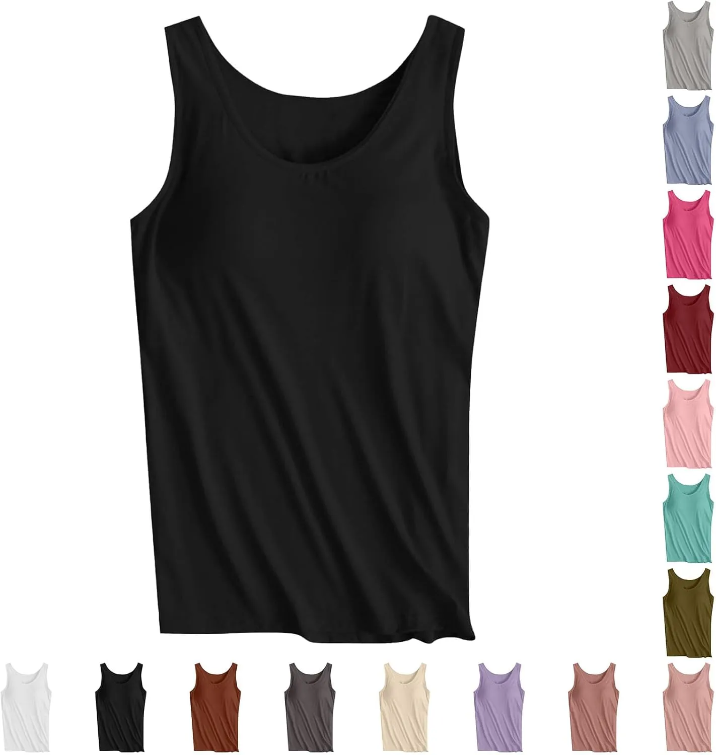 Womens Tank Tops with Built in Bra Plus Size Padded Camisole Shelf Bra Casual Workout Yoga Shirt for Curvy Women