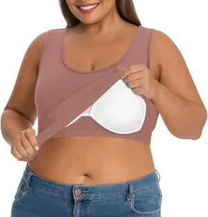 Womens Tank Tops with Built in Bra Plus Size Padded Camisole Shelf Bra Casual Workout Yoga Shirt for Curvy Women
