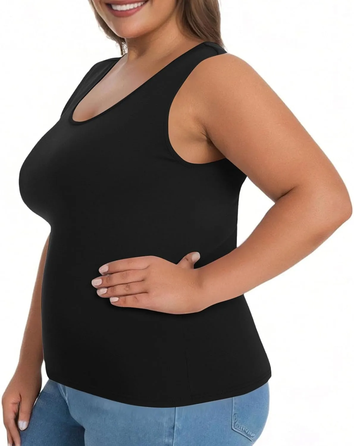 Womens Tank Tops with Built in Bra Plus Size Padded Camisole Shelf Bra Casual Workout Yoga Shirt for Curvy Women