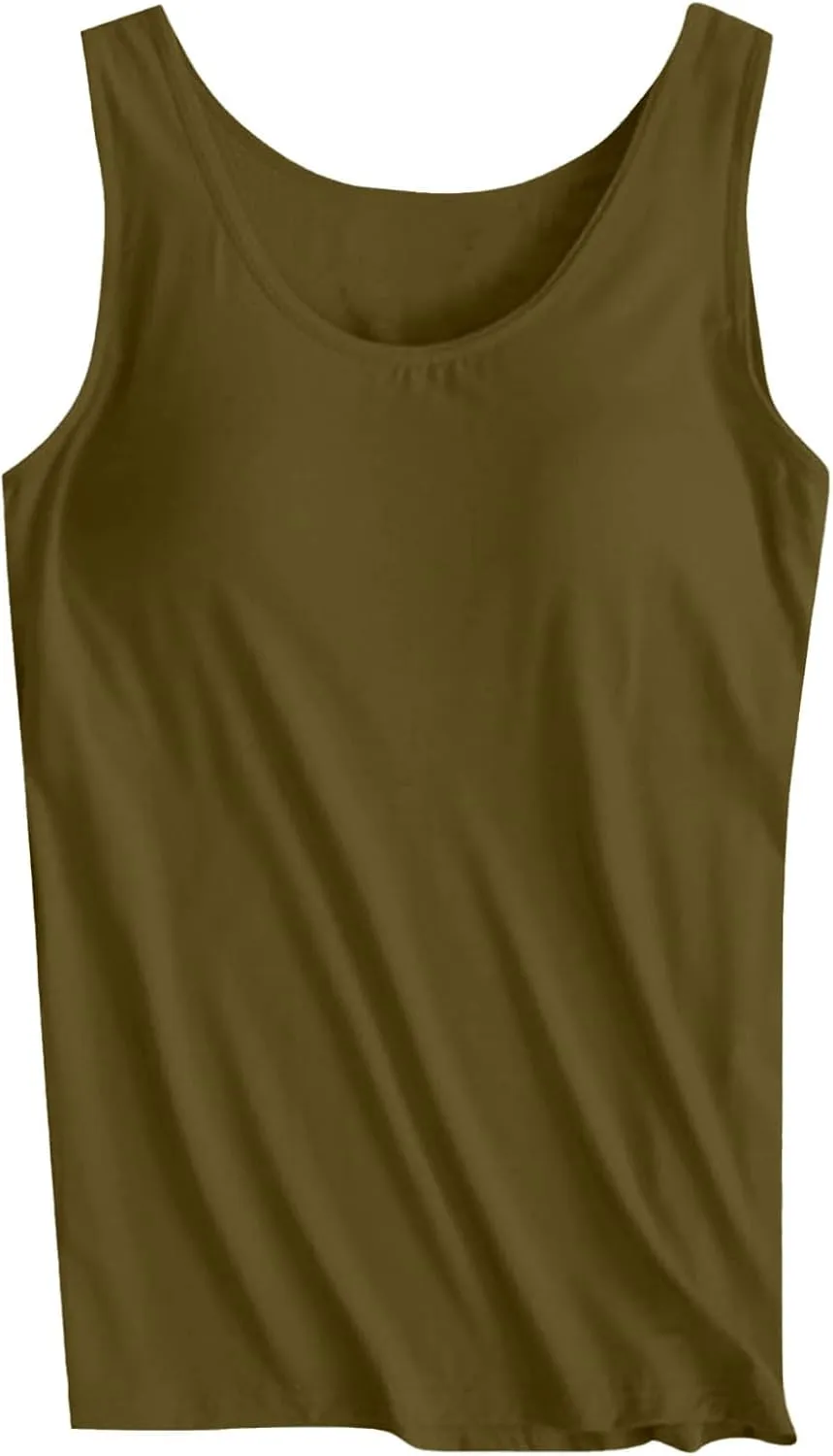 Womens Tank Tops with Built in Bra Plus Size Padded Camisole Shelf Bra Casual Workout Yoga Shirt for Curvy Women