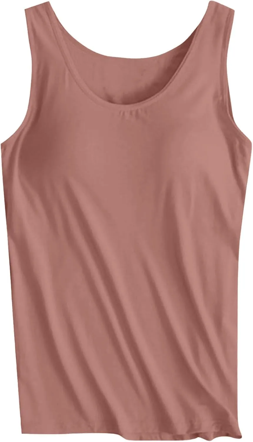 Womens Tank Tops with Built in Bra Plus Size Padded Camisole Shelf Bra Casual Workout Yoga Shirt for Curvy Women