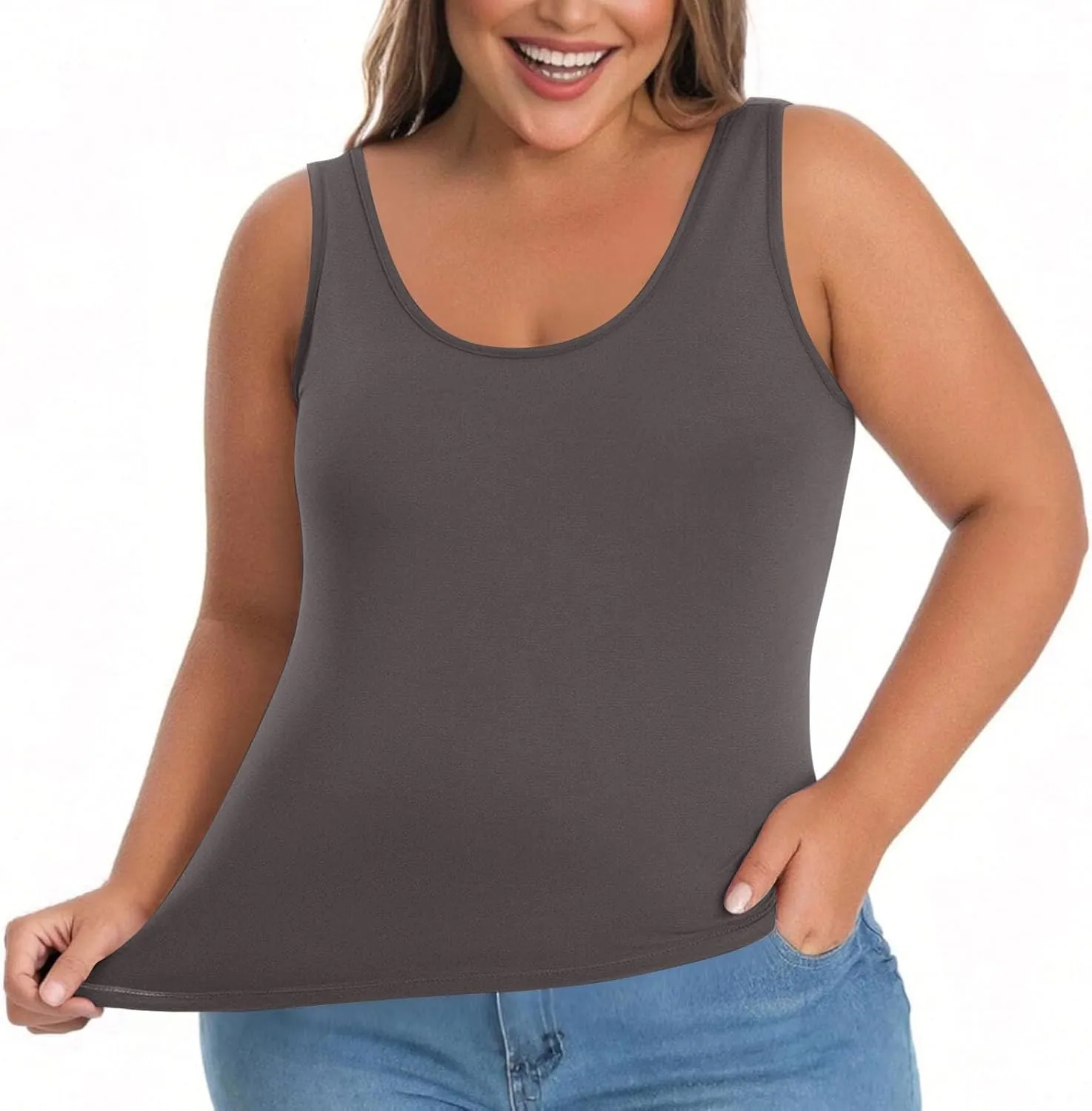 Womens Tank Tops with Built in Bra Plus Size Padded Camisole Shelf Bra Casual Workout Yoga Shirt for Curvy Women