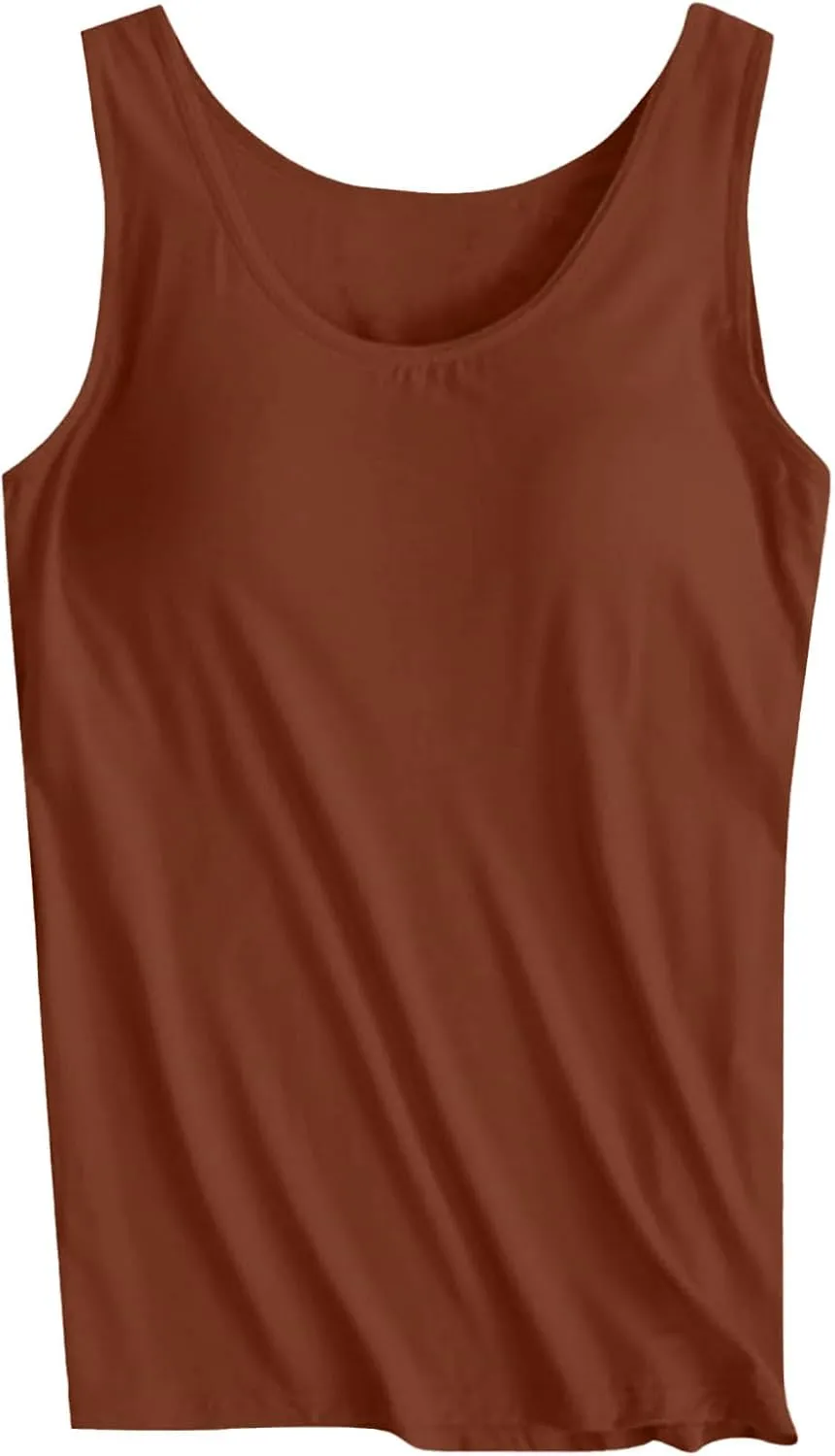 Womens Tank Tops with Built in Bra Plus Size Padded Camisole Shelf Bra Casual Workout Yoga Shirt for Curvy Women