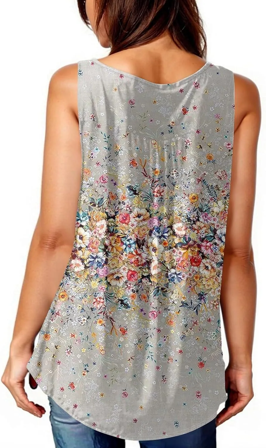 Women's Tanks & Camis Retro Floral Printed Tank Tops Oversized Sleevless Crewneck Pleated Swing Shirts Heleny Blouses