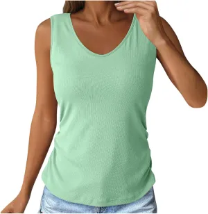 Women's Tops with Built in Bras V Neck Lightweight Workout Tank Tops Casual Basic Crop Undershirts Summer Tanks
