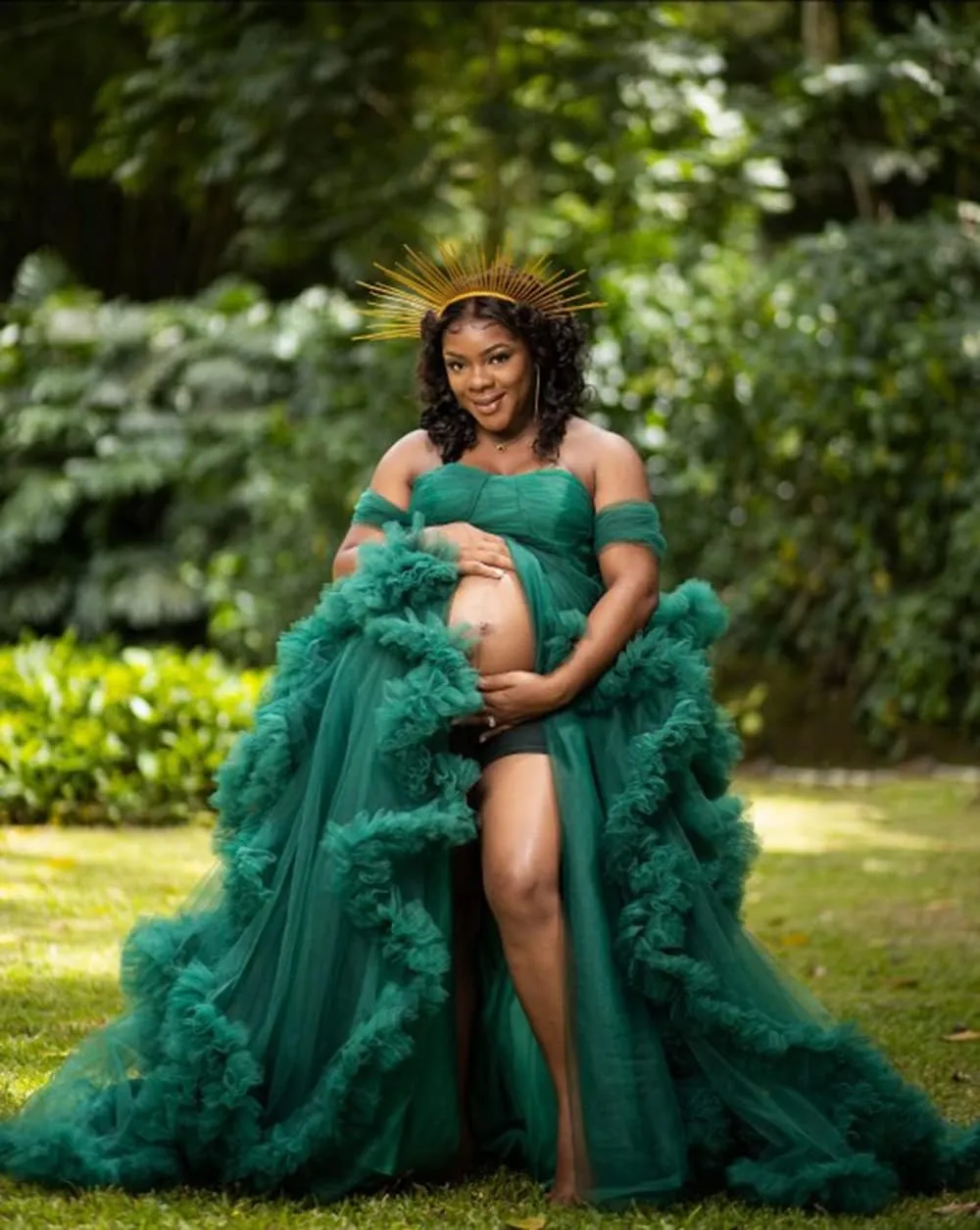 Women's Tulle Maternity Gown for Photoshoot Sheer Ruffled Babyshower Bridal Lingerie Bathgown