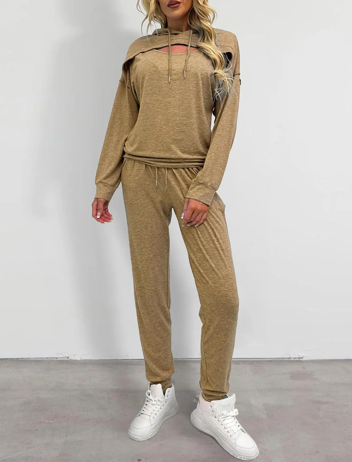 Womens Two Piece Tracksuit Outfits Hoodies Jogger Sweatsuit Lounge Sets with Pockets