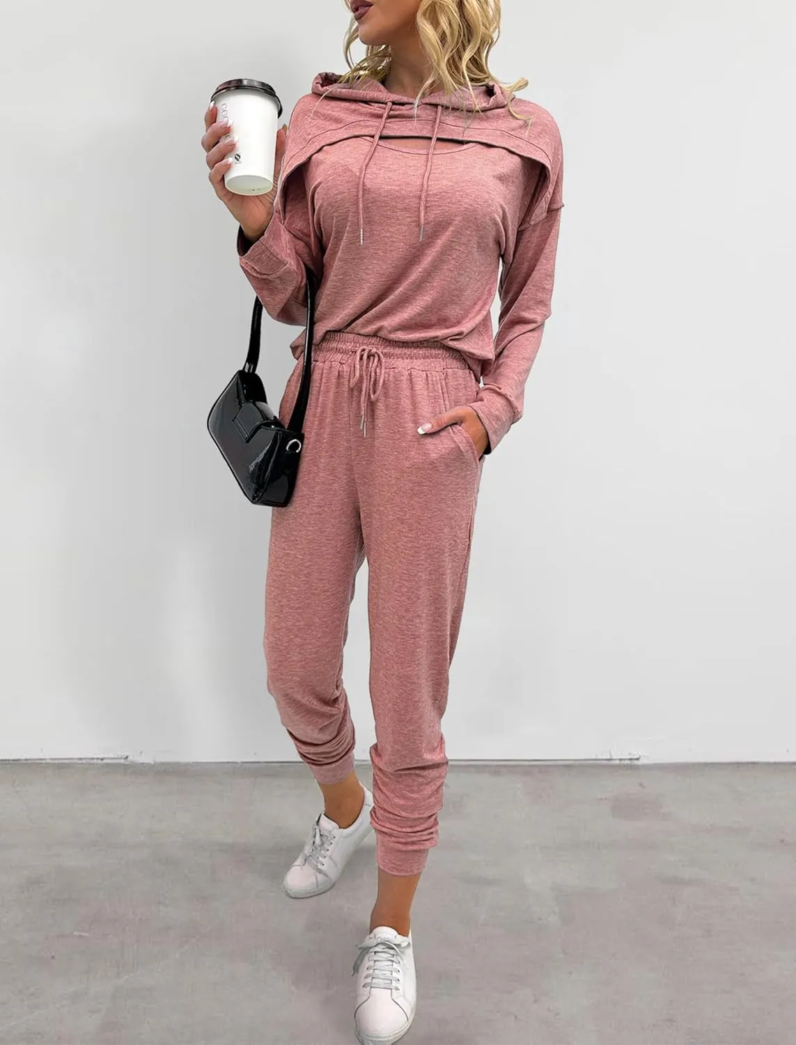 Womens Two Piece Tracksuit Outfits Hoodies Jogger Sweatsuit Lounge Sets with Pockets