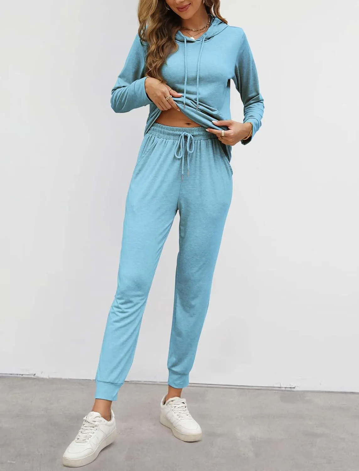 Womens Two Piece Tracksuit Outfits Hoodies Jogger Sweatsuit Lounge Sets with Pockets
