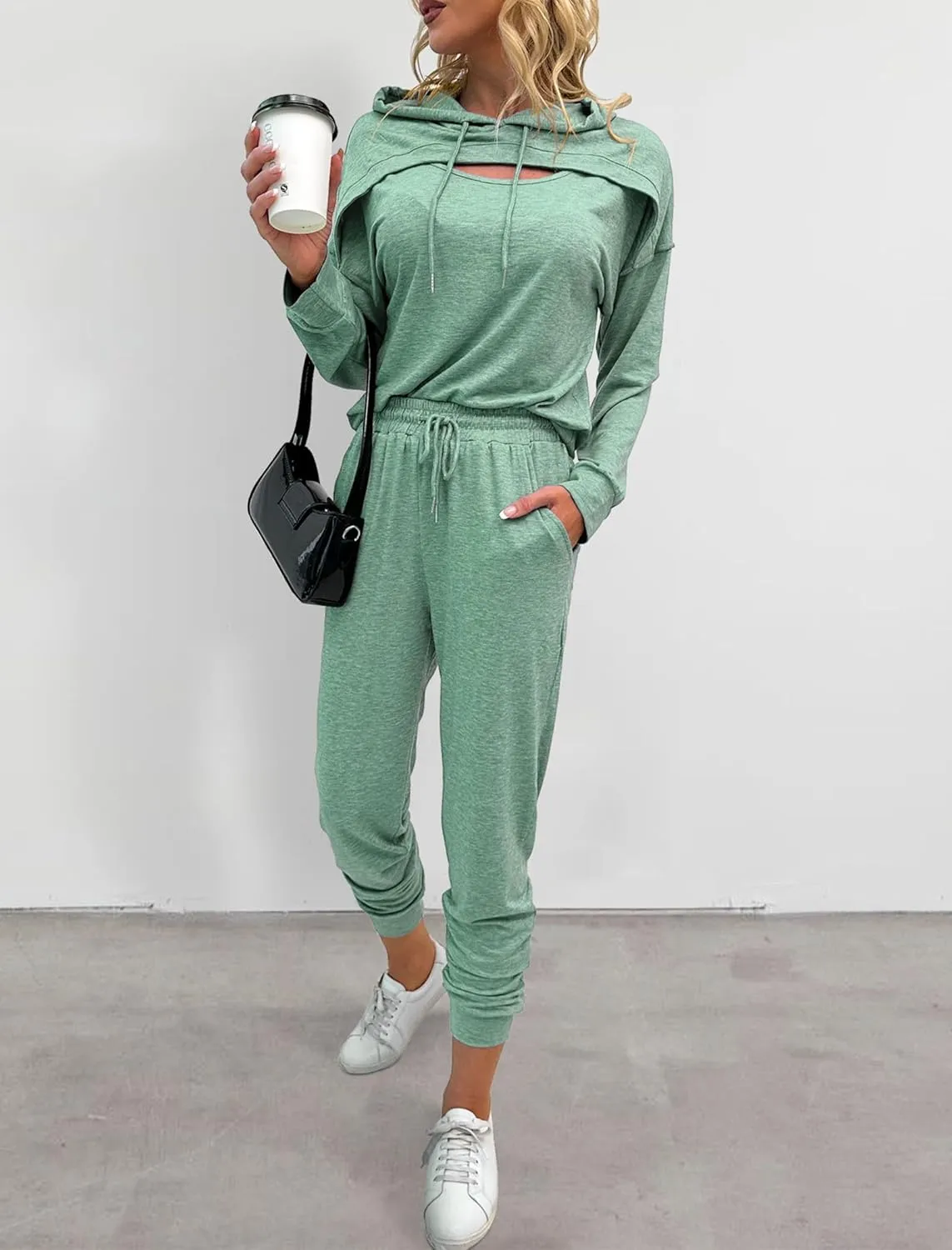Womens Two Piece Tracksuit Outfits Hoodies Jogger Sweatsuit Lounge Sets with Pockets