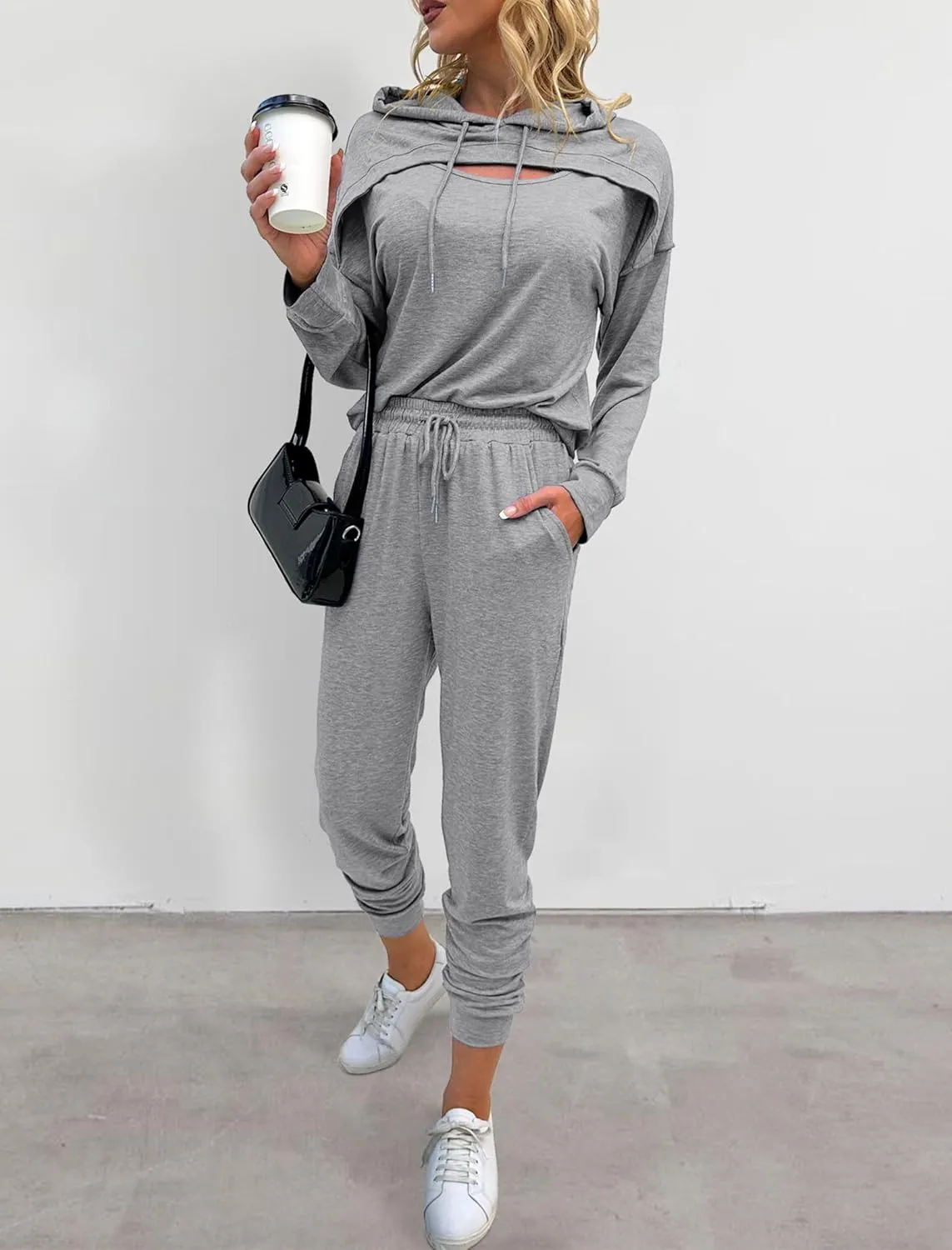 Womens Two Piece Tracksuit Outfits Hoodies Jogger Sweatsuit Lounge Sets with Pockets