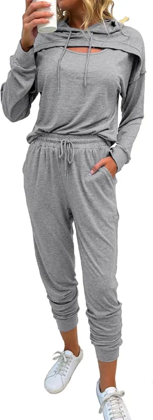 Womens Two Piece Tracksuit Outfits Hoodies Jogger Sweatsuit Lounge Sets with Pockets