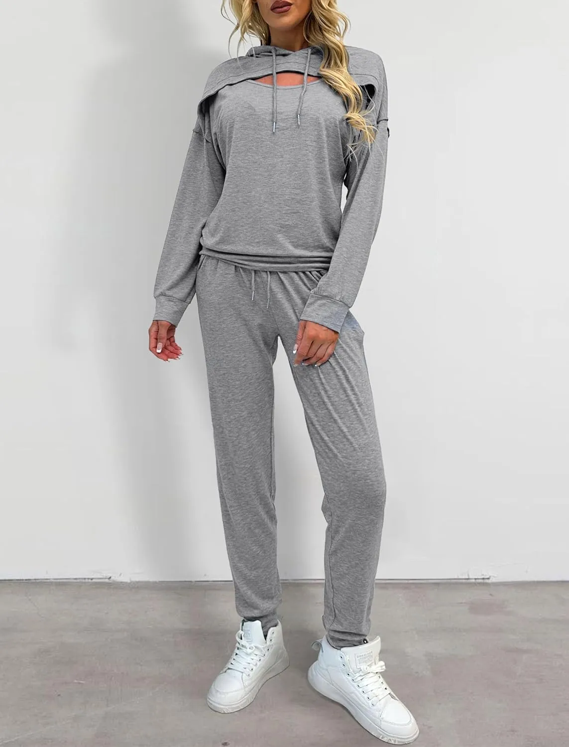 Womens Two Piece Tracksuit Outfits Hoodies Jogger Sweatsuit Lounge Sets with Pockets