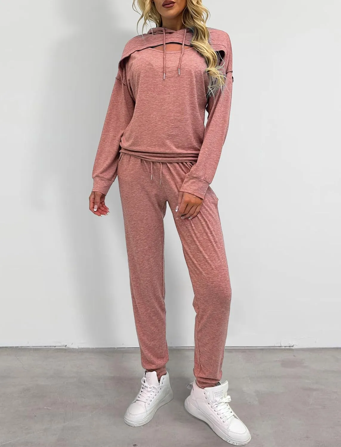 Womens Two Piece Tracksuit Outfits Hoodies Jogger Sweatsuit Lounge Sets with Pockets