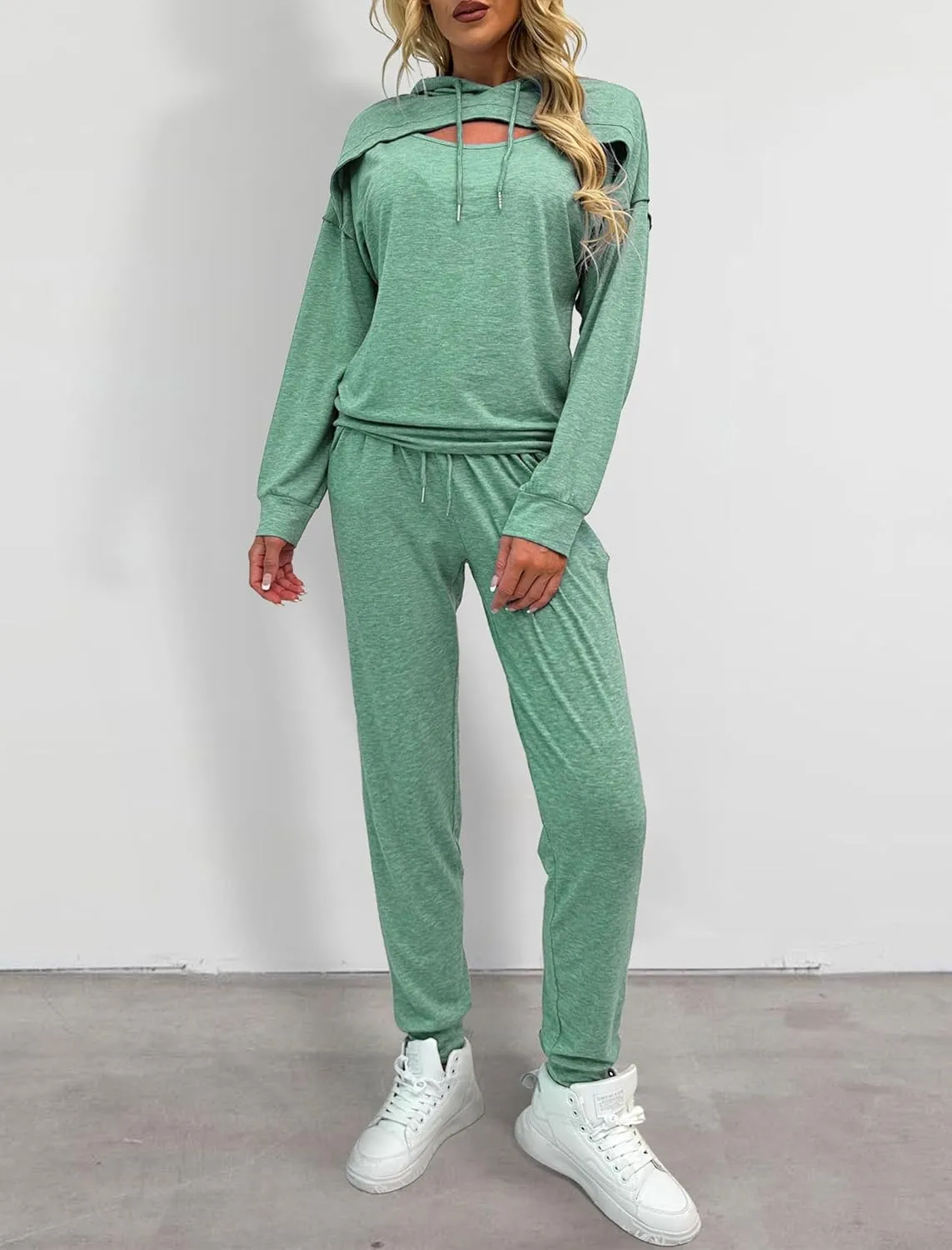 Womens Two Piece Tracksuit Outfits Hoodies Jogger Sweatsuit Lounge Sets with Pockets