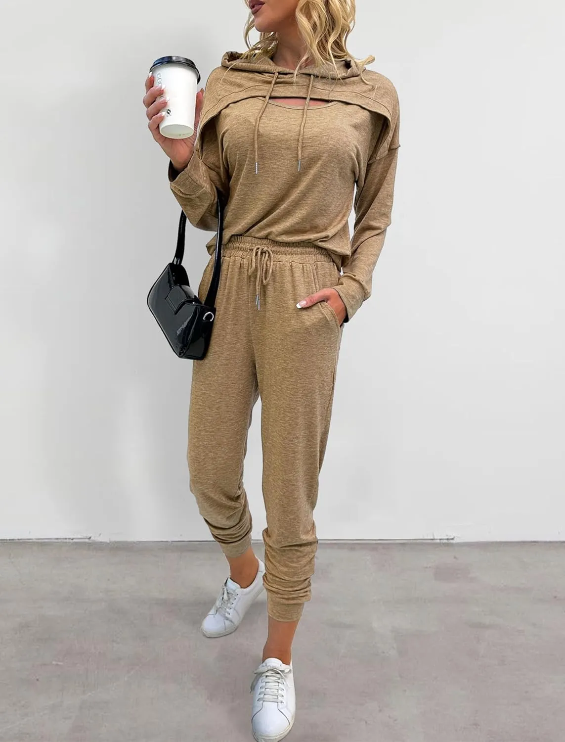 Womens Two Piece Tracksuit Outfits Hoodies Jogger Sweatsuit Lounge Sets with Pockets